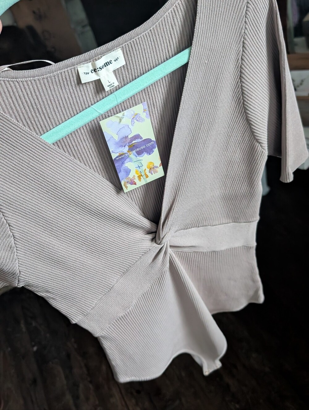 eesome Taupe Ribbed Twist-Front Camisole